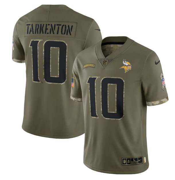 Men's Minnesota Vikings #10 Fran Tarkenton Olive 2022 Salute To Service Limited Stitched Jersey